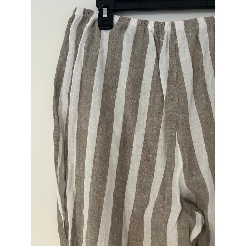 FLAX 100% Linen Vertical Stripe White Taupe Pant Wide Leg EUC L - Picture 8 of 10